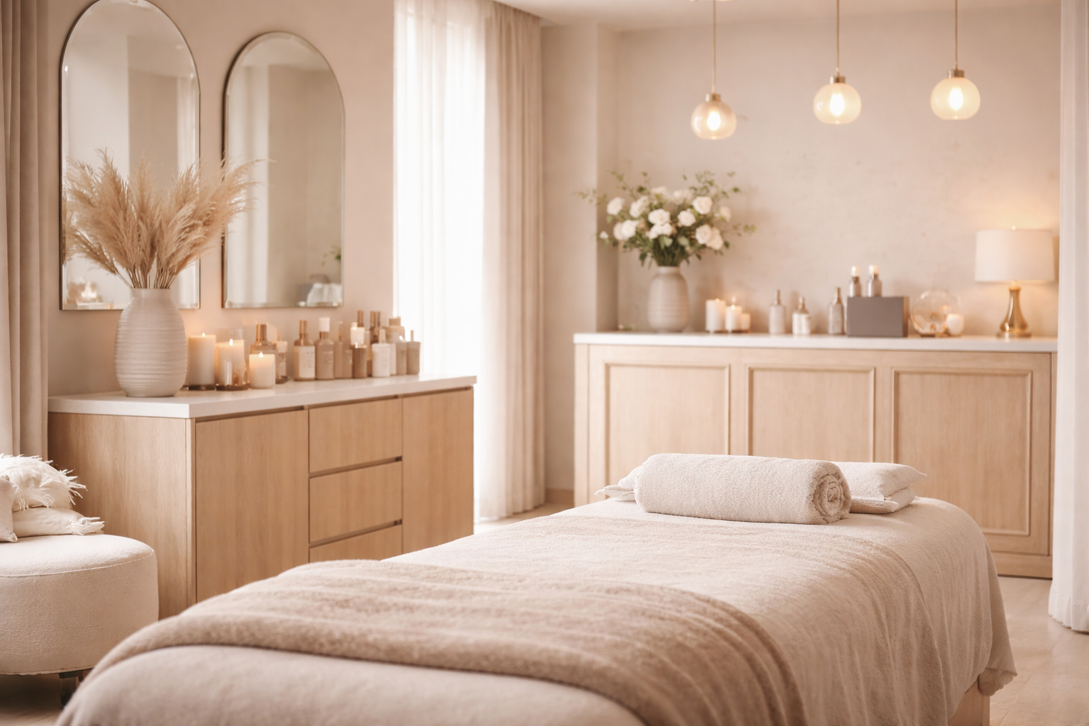 Luxe beauty salon interieur met zachte tinten